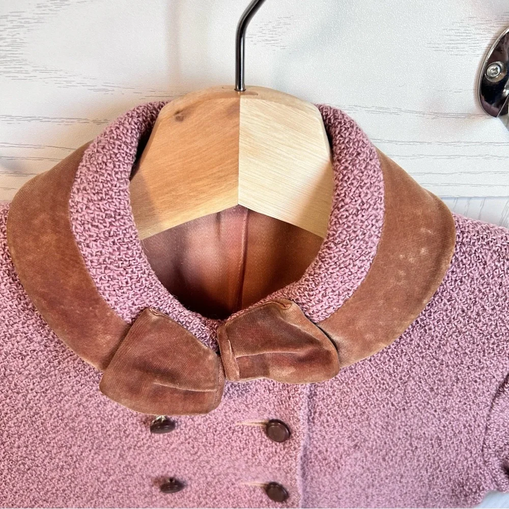 Vintage Girl Coat Pant Set 2 to 3 Years Pink Mauve Worsted Wool Samantha *FLAWS - Picture 5 of 16